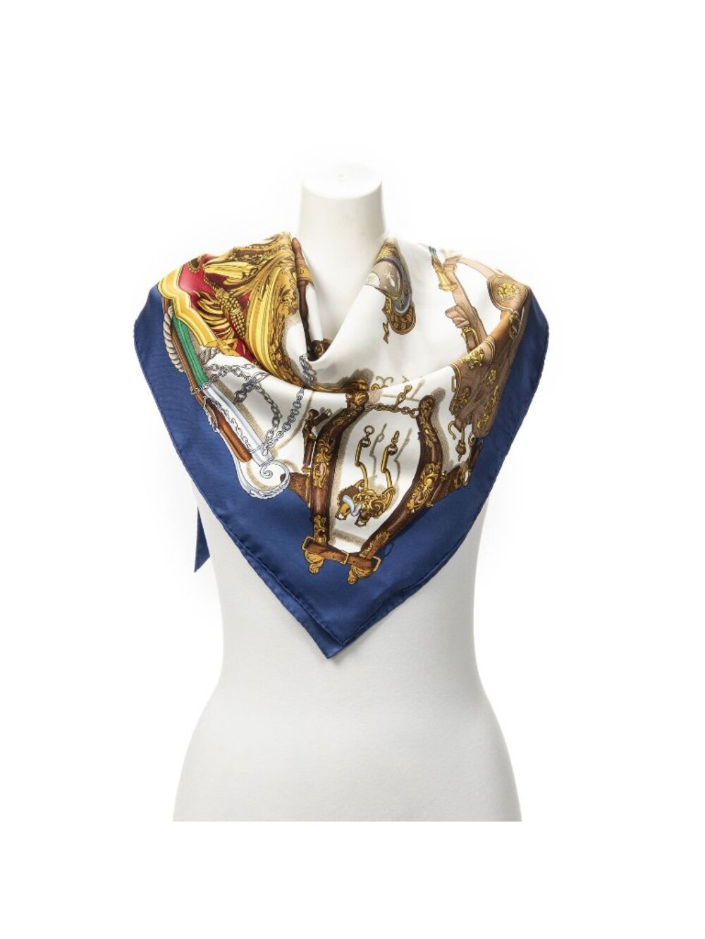 Hermes Scarf Navy Red Gold Silk